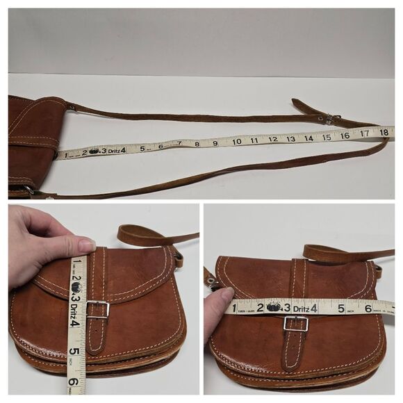 Vintage Mini Leather Saddle Bag in Cognac Brown Boho Hippie Shoulder Purse - Picture 8 of 8
